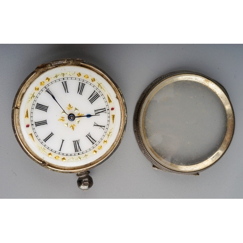 143 - A ladies Waltham Watch Co 10ct gold plated fob / pocket watch, 35mm white enamel dial with black Rom... 