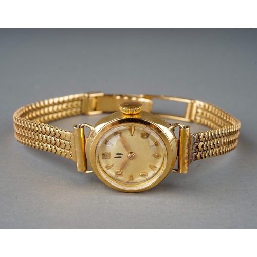 147 - A continental yellow gold ladies wristwatch, the circular dial inscribed 'Lin', gold bracelet strap ... 