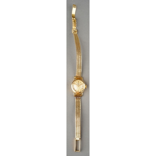 147 - A continental yellow gold ladies wristwatch, the circular dial inscribed 'Lin', gold bracelet strap ... 