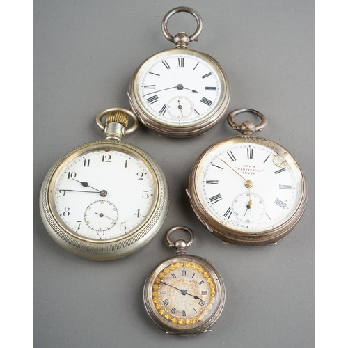 154 - A collection of silver pocket watches - including a Kay's Perfection Lever; a smaller pocket watch a... 