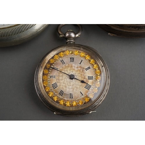 154 - A collection of silver pocket watches - including a Kay's Perfection Lever; a smaller pocket watch a... 