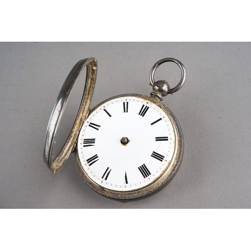 155 - A George III silver pair cased openface pocket watch, 40mm white enamel dial with Roman numerals, mo... 