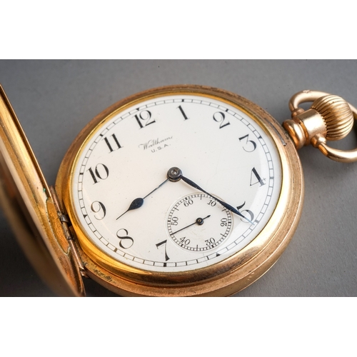 156 - American Watham full hunter pocket watch together with small silver fob watch and key (2)