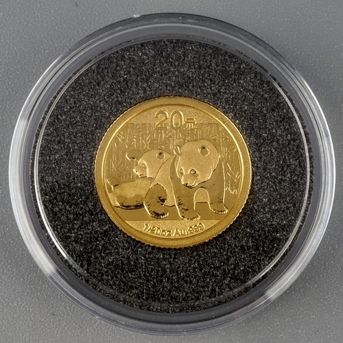 180 - A 2010 1/20 ounce gold coin, featuring Pandas and a Temple