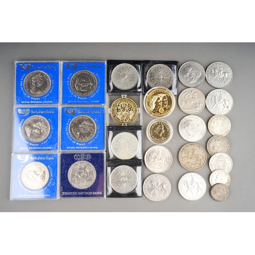 182 - A collection of commemorative crowns and other coins, including a silver gilt limited edition Millio... 