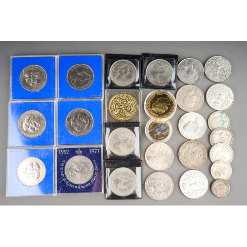 182 - A collection of commemorative crowns and other coins, including a silver gilt limited edition Millio... 