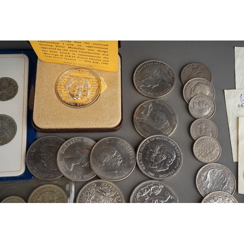 186 - Collection of coins to include pre 1947 silver coinage, 3 pence, 1981 silver commemorative coin, pap... 