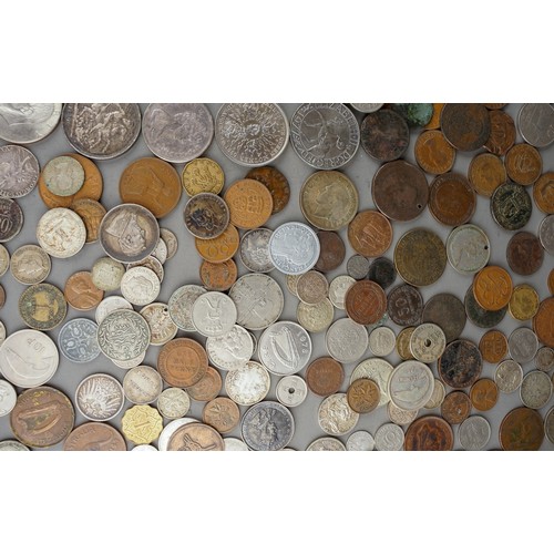 187 - Large collection of coins to include foreign and English coinage, 13 three pence's etc and some silv... 