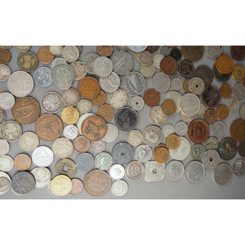 187 - Large collection of coins to include foreign and English coinage, 13 three pence's etc and some silv... 