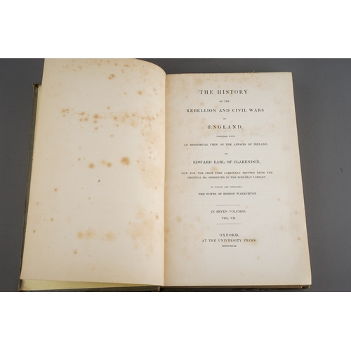 189 - CLARENDON, EDWARD, Earl of. The History of the Rebellion and Civil Wars in England. 7 vols., Oxford ... 