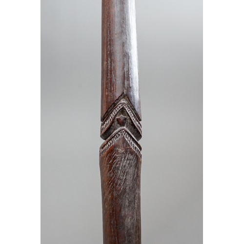 202 - Antique New Zealand Maori tribal Pouwhenua war club/staff.  Age related wear, overall length 137cm.