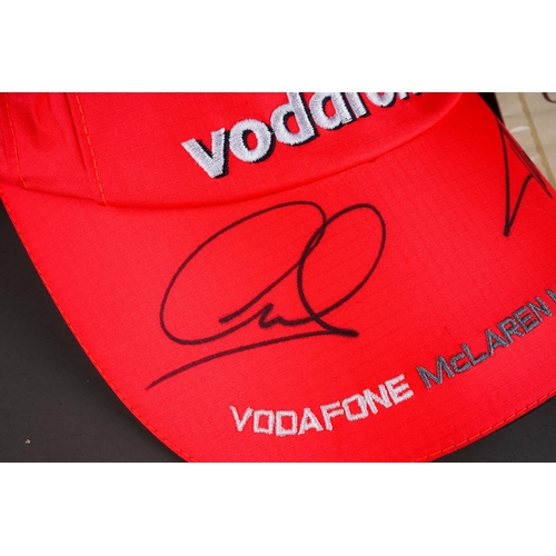 220 - Lewis Hamilton & Fernando Alonso signed red Vodafone McLaren Mercedes cap with certificate of authen... 