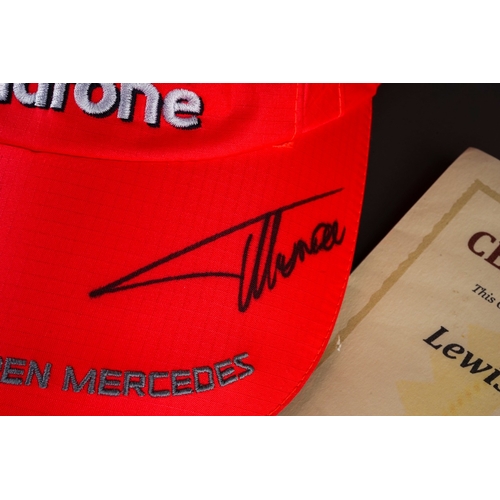 220 - Lewis Hamilton & Fernando Alonso signed red Vodafone McLaren Mercedes cap with certificate of authen... 