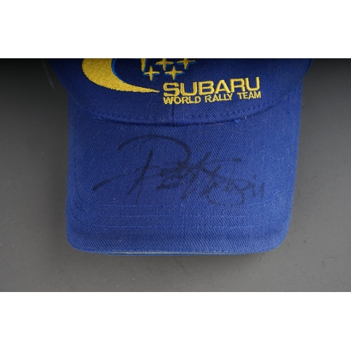 224 - Subaru World Rally Team Signature Cap Official Teamwear signed by 3 drivers, possibly Mcrae, brand n... 