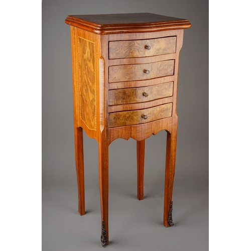 246 - A Reproduction 19th century French style walnut and burr walnut finish serpentine bedside table, str... 