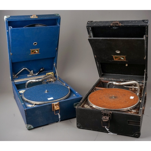 248 - Two HMV portable gramophones and a Marconi RG11A radiogram, the HMV comprising a blue cased model 10... 