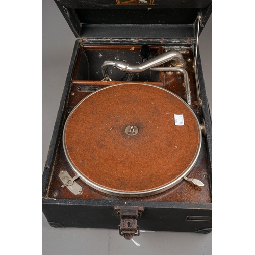 248 - Two HMV portable gramophones and a Marconi RG11A radiogram, the HMV comprising a blue cased model 10... 