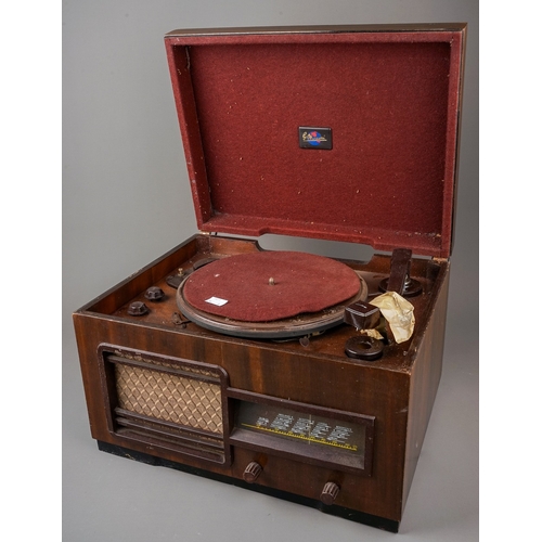 248 - Two HMV portable gramophones and a Marconi RG11A radiogram, the HMV comprising a blue cased model 10... 