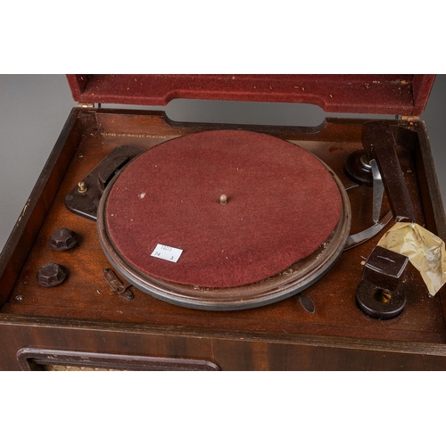 248 - Two HMV portable gramophones and a Marconi RG11A radiogram, the HMV comprising a blue cased model 10... 