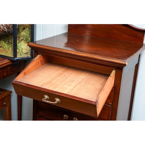 271 - Edwardian mahogany sheet music cabinet, raised back, fitted with six fall-front drawers, on cabriole... 