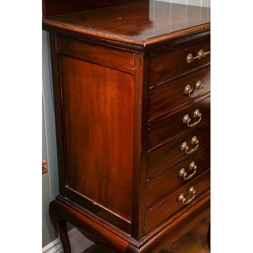 271 - Edwardian mahogany sheet music cabinet, raised back, fitted with six fall-front drawers, on cabriole... 