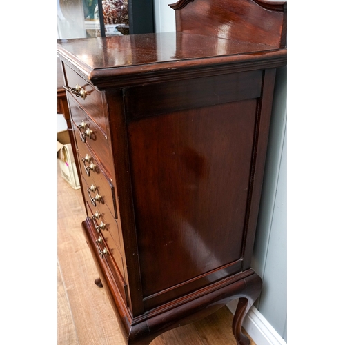 271 - Edwardian mahogany sheet music cabinet, raised back, fitted with six fall-front drawers, on cabriole... 