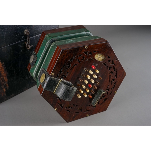 296 - Antique Rock Chidley 48 button Concertina.  In wooden case.