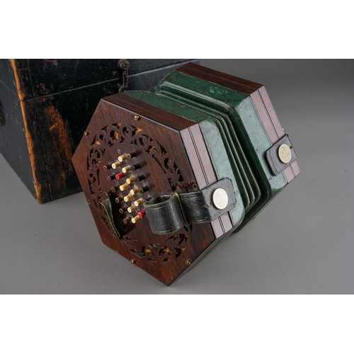 296 - Antique Rock Chidley 48 button Concertina.  In wooden case.