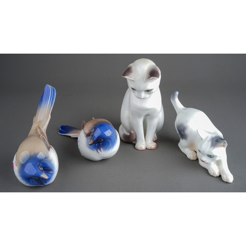 418 - Three Danish Bing & Grondahl figures to include: a pair of finch type birds with blue plumage, patte... 