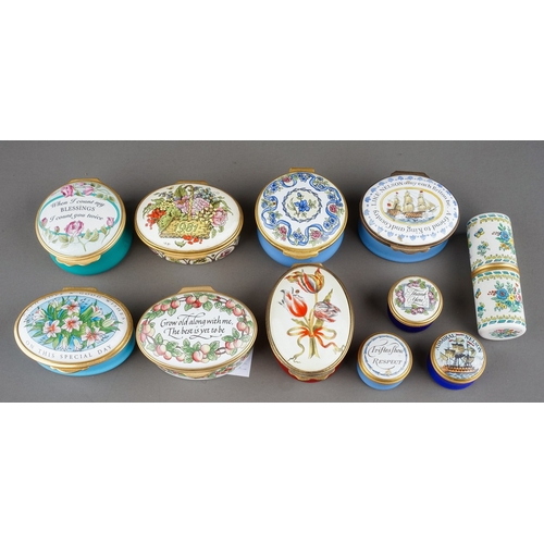 580 - A collection of eleven enamel boxes by Halcyon Days, Staffordshire Enamels and Crummles, including t... 