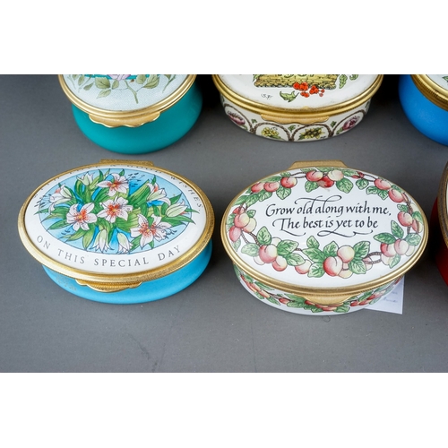 580 - A collection of eleven enamel boxes by Halcyon Days, Staffordshire Enamels and Crummles, including t... 