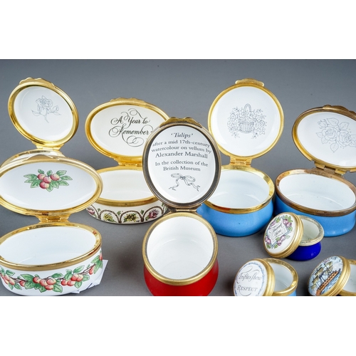 580 - A collection of eleven enamel boxes by Halcyon Days, Staffordshire Enamels and Crummles, including t... 