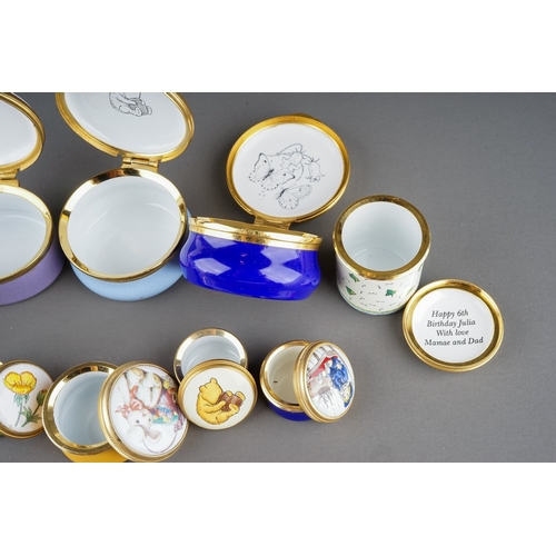 581 - A collection of ten enamel boxes by Halcyon Days, Crummles, and Alastor Enamels, mostly Winnie-the-P... 