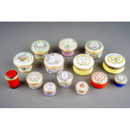 584 - A collection of fourteen enamel boxes by Halcyon Days, Crummles and Bilston & Battersea Enamels, all... 