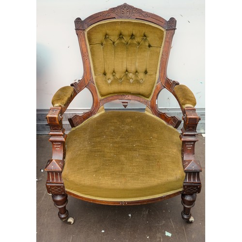 599 - A pair of  late 19th\early 20th Century mahogany framed large (library) armchair and matching side \... 