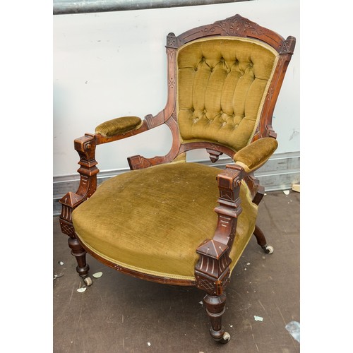 599 - A pair of  late 19th\early 20th Century mahogany framed large (library) armchair and matching side \... 