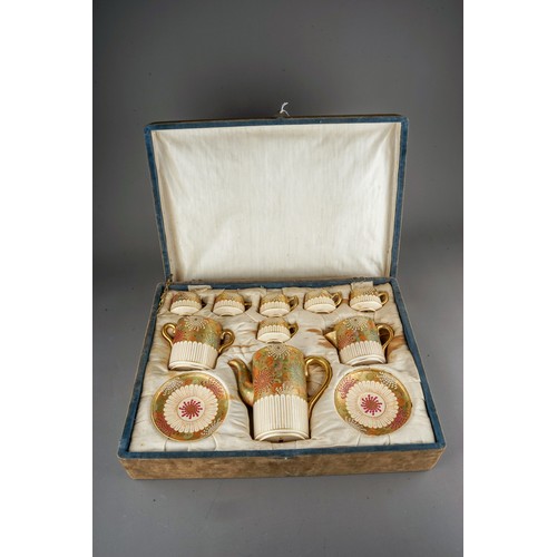 609 - An early 20th Century cased Japanese Satsuma six piece coffee set including cups, saucers, coffee po... 