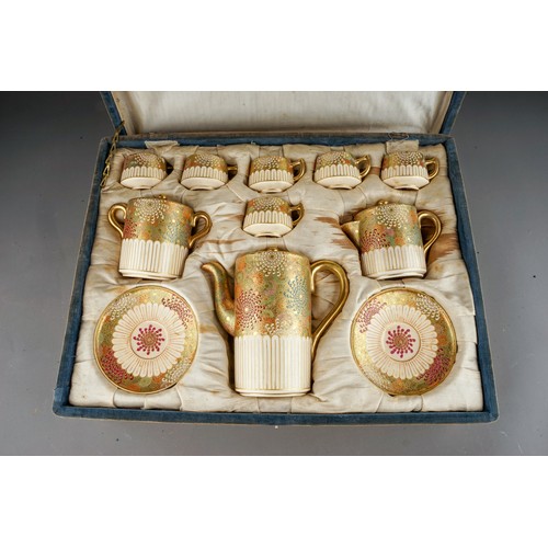 609 - An early 20th Century cased Japanese Satsuma six piece coffee set including cups, saucers, coffee po... 