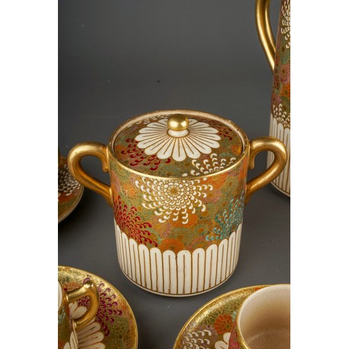 609 - An early 20th Century cased Japanese Satsuma six piece coffee set including cups, saucers, coffee po... 