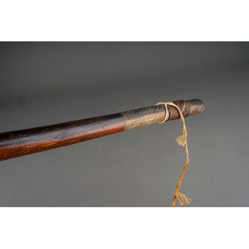 614 - An African Zulu warrier hardwood knobkerrie \ throwing club, wire bound to upper, mid and lower sect... 