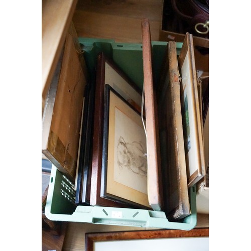 616 - Assorted prints, steel engravings, photocopies, pencil drawings subjects include: horses, hunting in... 