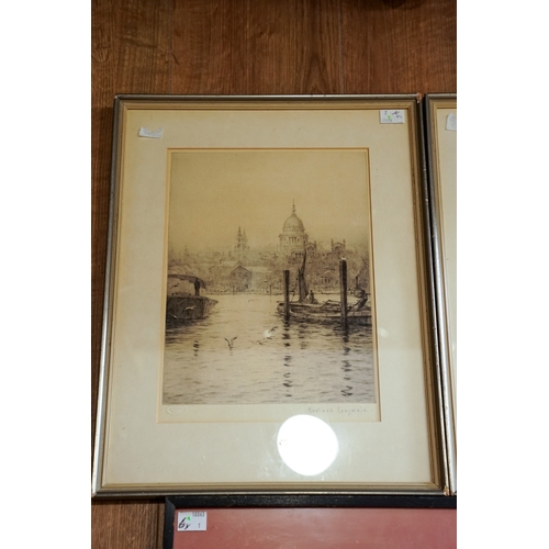 625 - After Rowland Langmaid (1897-1956) 
View of St. Pauls' Cathedral from the Thames and The Tower of Lo... 