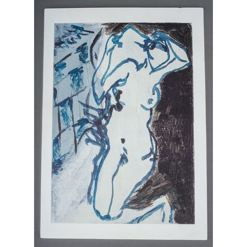 632 - [Emin, Tracey] 2014 Tracey Emin high quality inkjet print on silver-edged card of a
 blue reclining ... 