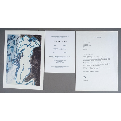 632 - [Emin, Tracey] 2014 Tracey Emin high quality inkjet print on silver-edged card of a
 blue reclining ... 