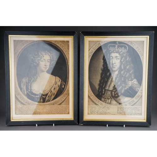 633 - Pair of large 17th Century mezzotint engravings by Gerard Valck (1652-1726), of
 William III King of... 