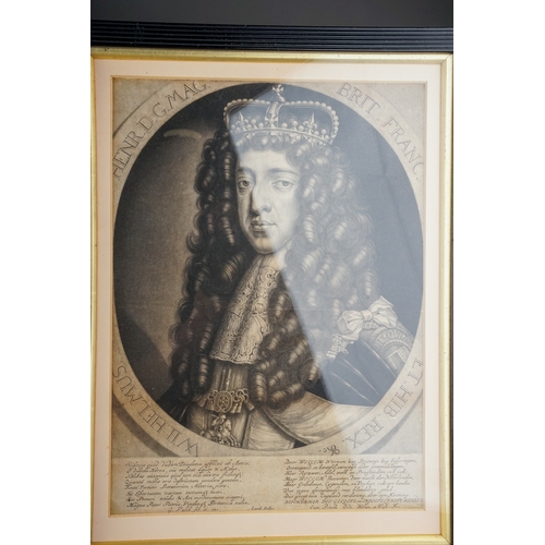 633 - Pair of large 17th Century mezzotint engravings by Gerard Valck (1652-1726), of
 William III King of... 