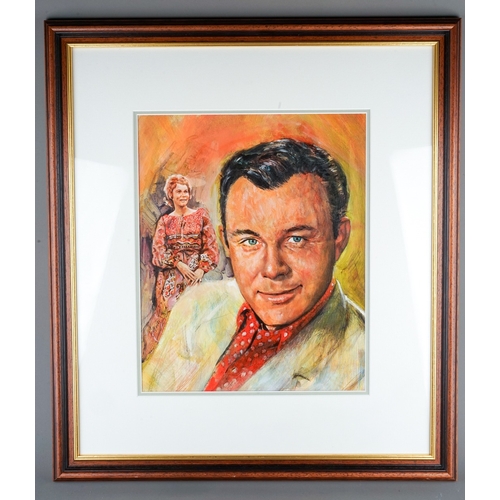 634 - Gordon King (British, B.1939) Portrait of Jim Reeves with a lady of his left hand facing shoulder, m... 