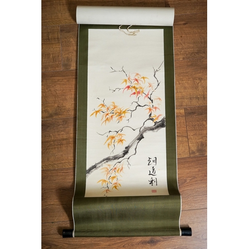 635 - Two second half 20th century Chinese watercolour scrolls painted with Virginia Creeper, bearing seal... 