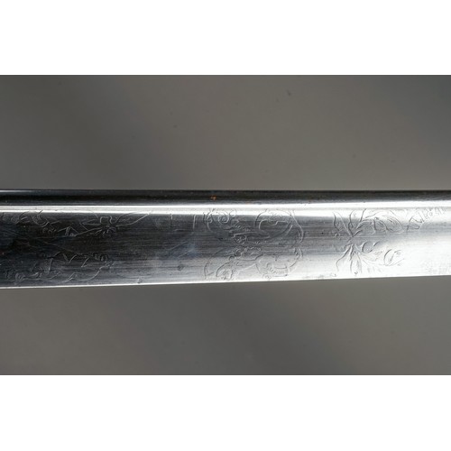 613 - A 19th Century Court Sword, engraved 83.5cm steel blade, the steel three-bar hilt with brass fluted ... 