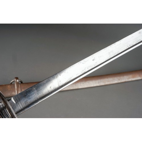 613 - A 19th Century Court Sword, engraved 83.5cm steel blade, the steel three-bar hilt with brass fluted ... 